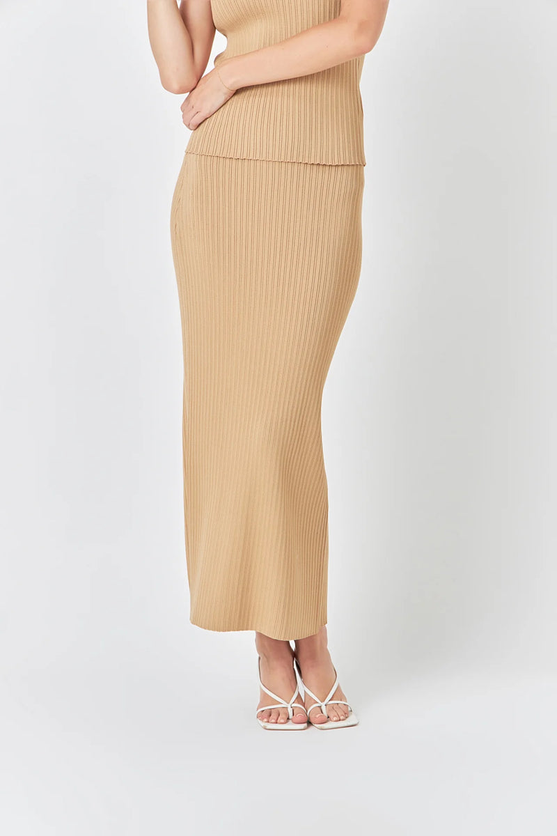 Reba Ribbed Slit Maxi Skirt